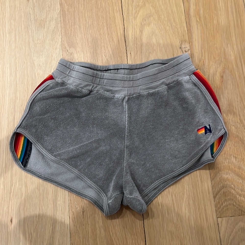 Aviator Nation Gray Terry Shorts with Rainbow Trim